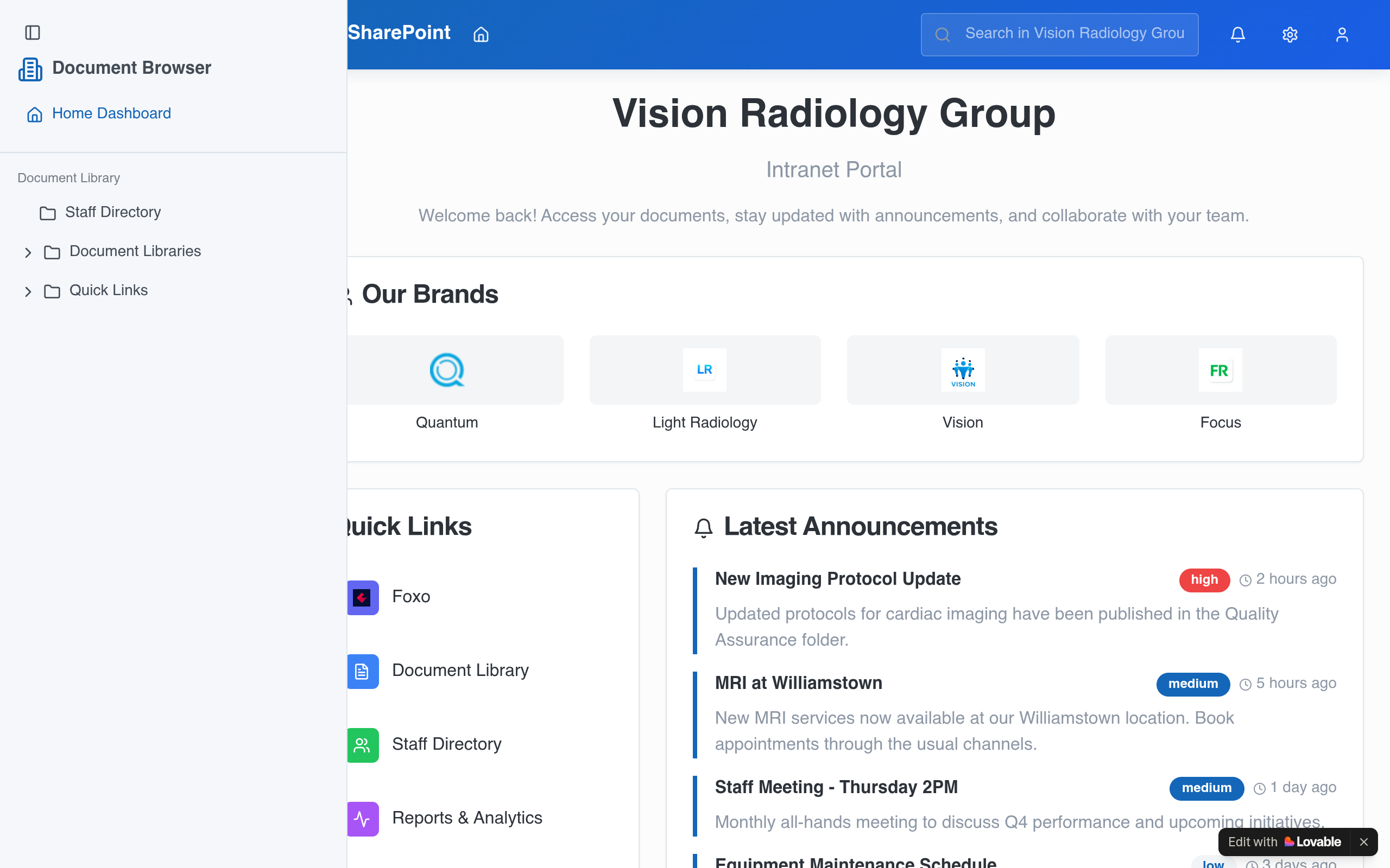 Screenshot of VRG Hub